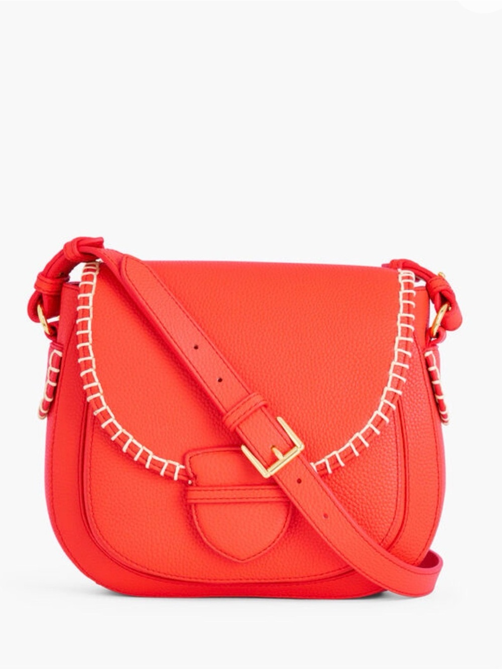 Talbots Crossbody Leather Shoulder Saddle Bag Red Orange Whipstitch Magnet Close